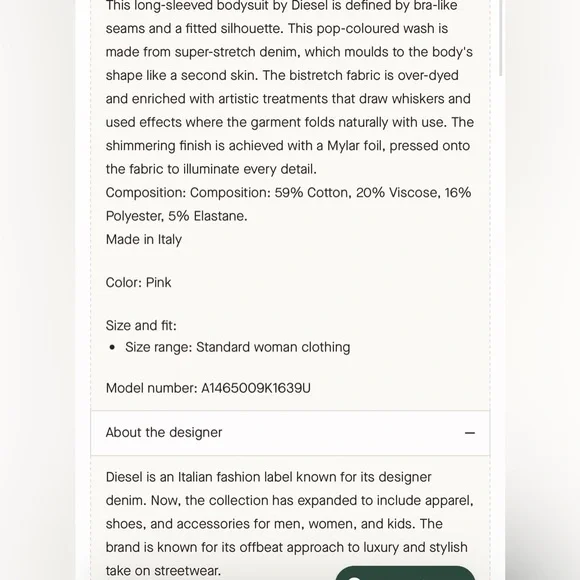 Diesel Metallic Bustier Bodysuit NWT | Sculpted Cup Long Sleeve Statement $695 - Picture 9 of 9